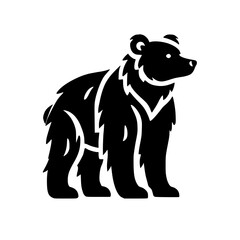 Stylized Silhouette of a Bear: Black-and-White Minimalist Illustration of Bear Standing on White Canvas