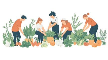 Volunteers harvesting vegetables