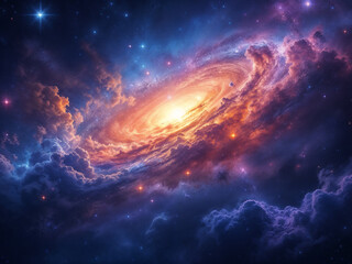 Vibrant galaxy showcases swirling cosmic clouds and twinkling stars in deep space exploration and wonder