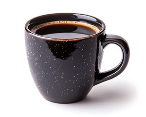 Dark Coffee in Speckled Mug on White Background