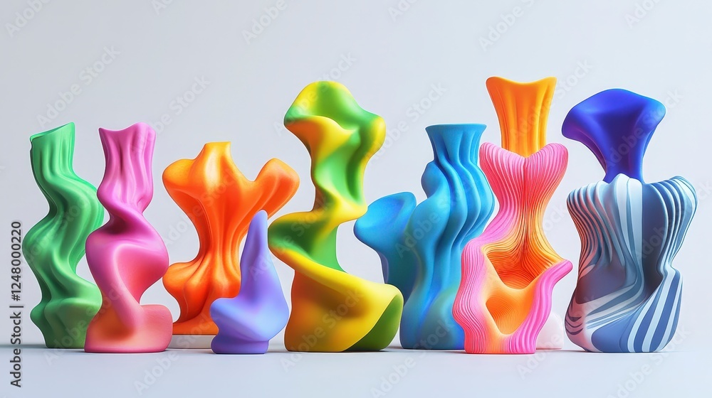 Poster colorful abstract vases in various shapes and designs on display