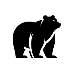 Stylized Bear Silhouette: Minimalist Illustration of a Standing Grizzly Bear, Black and White.