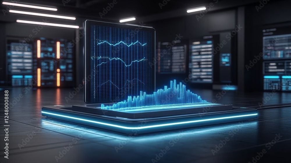 Aufkleber futuristic data center server room with abstract digital wave visualization