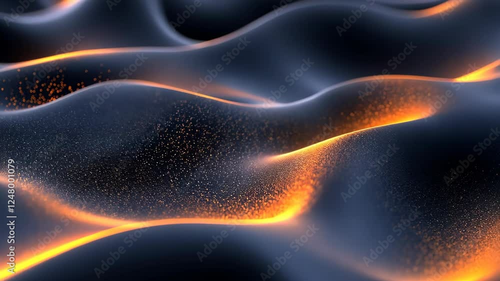 Poster flowing waves of light and shadow create an abstract landscape in dark hues