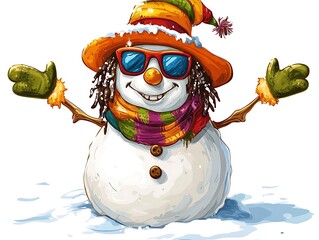 Happy Snowman Welcoming Winter