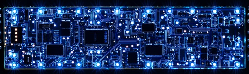 Fototapeta premium A stunning futuristic electronic circuit board featuring illuminated pathways.