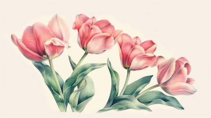 Fototapeta premium Pink Tulips - A Watercolor Bouquet