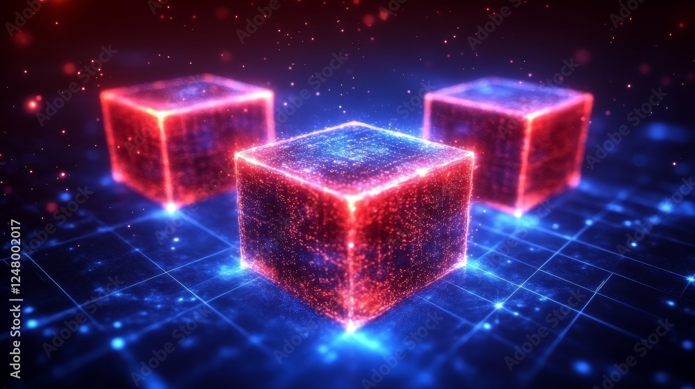 Poster abstract glowing cubes digital network data technology concept