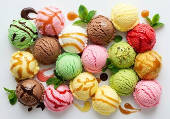 With their eye-catching colors and tempting toppings, these assorted ice cream scoops create a visually irresistible and deliciously diverse display