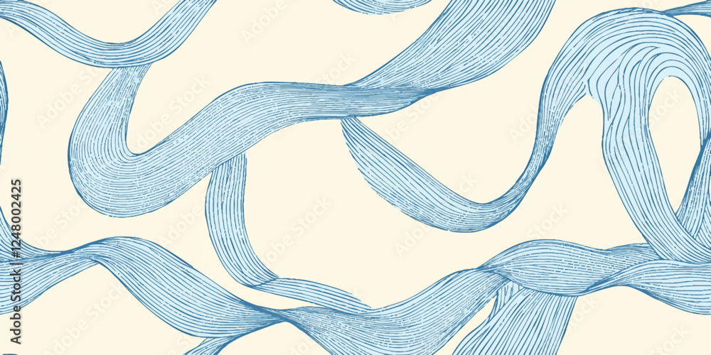 Poster abstract background seamless pattern with minimalistic blue waves on beige white background. vector 