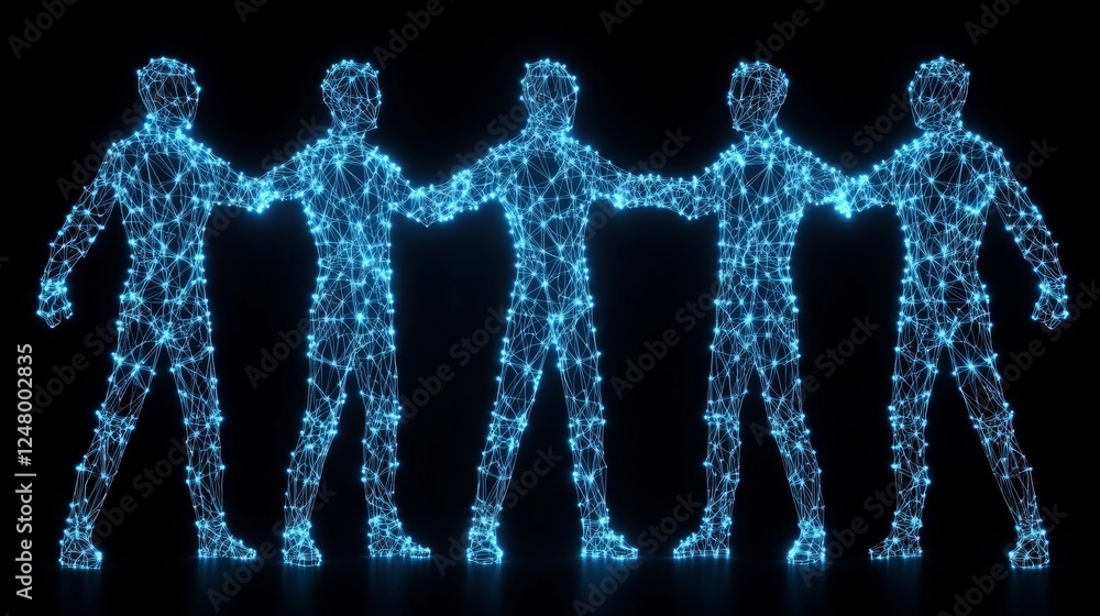 Poster abstract networked figures digital unity collaboration teamwork concept