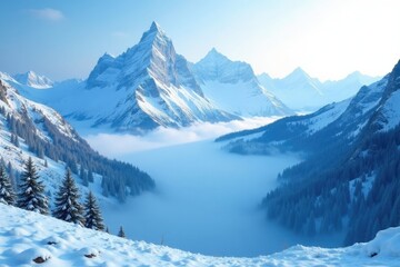 Towering mountain peaks covered in snow and mist, high tatras, frozen lakes, snow capped peaks