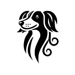 A stylish black and white illustration of a dog with a unique geometric style, a vector design.