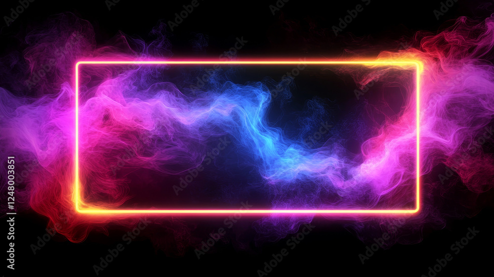 Poster white thunder light glow background electric frame. lightning border line with smoke cloud and neon 