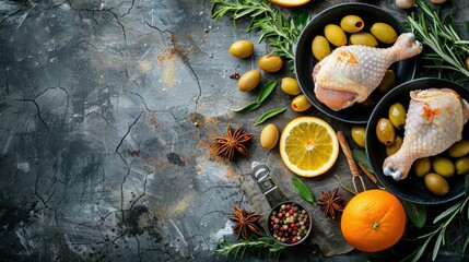 Chicken Legs with Olives, Spices and Citrus for a Delicious Meal