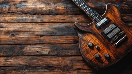Fototapeta premium Vintage Electric Guitar on Rustic Wooden Background