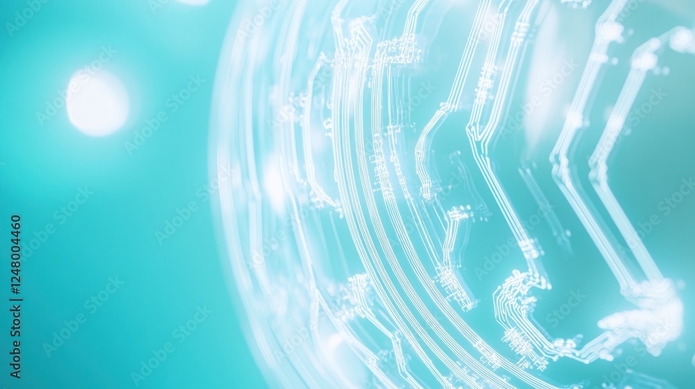 Poster abstract glowing teal sphere with intricate inner circuitry, creating a futuristic and technological