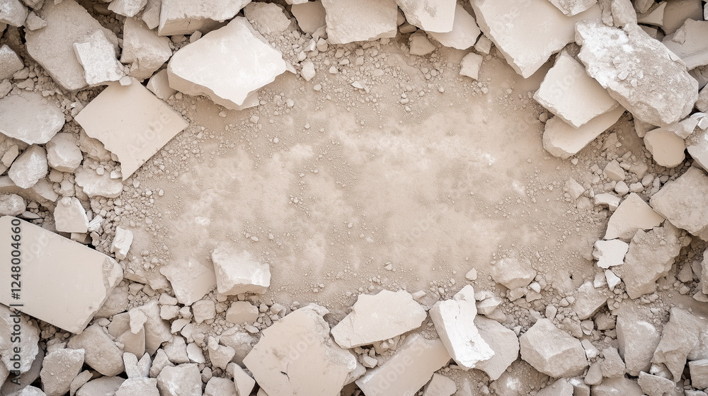 Poster broken concrete frame: a textured, high-angle close-up shot reveals a circular frame of broken concr