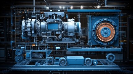 Fototapeta premium Futuristic Industrial Machinery Engineering Design Blueprint Technology