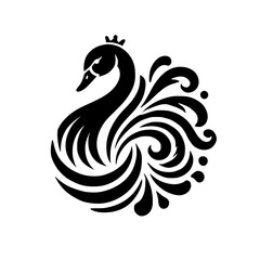 Fototapeta premium Elegant Swan's Crowned Embrace: Black & White Minimalist Design with Flowing Details