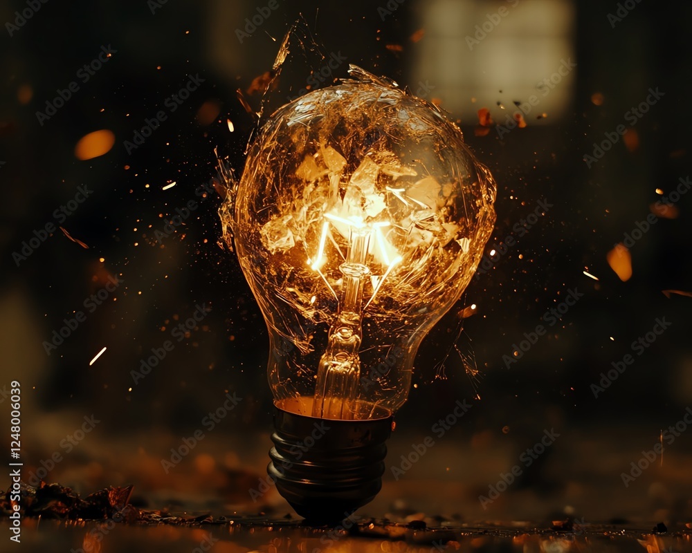 Poster Light bulb shattering in slow motion