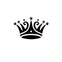 Black and white drawing of a crown on a white background. Simple, minimal design with clean lines and modern style.