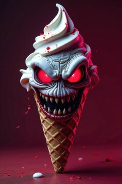 Sinister ice cream cone with an unblinking stare, menacing, cone, sinister