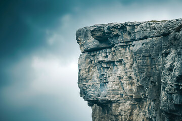 Gap of the abyss cliff edge on the gray cloudy sky, The challenge route for successful concept...