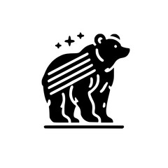Black and White Bear Silhouette with Stars, a Minimalist, Geometric Art