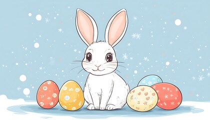 Easter bunny eggs snow holiday card