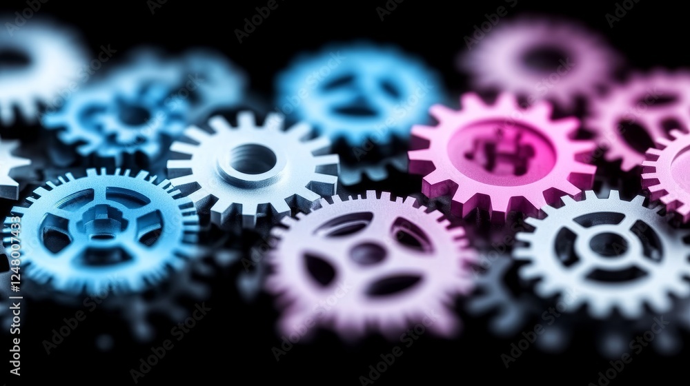 Poster interlocking gears mechanism teamwork collaboration abstract design