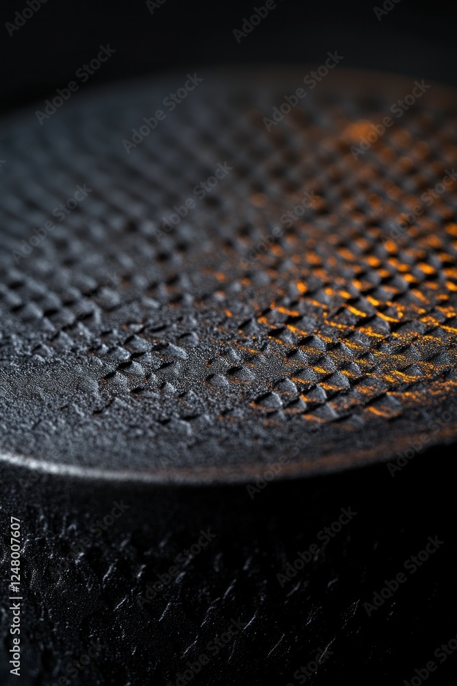 Aufkleber close-up of a dark, textured, circular object with a diamond pattern, illuminated from below. (1)