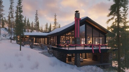 A Cozy Modern Mountain Home Decorated for Christmas