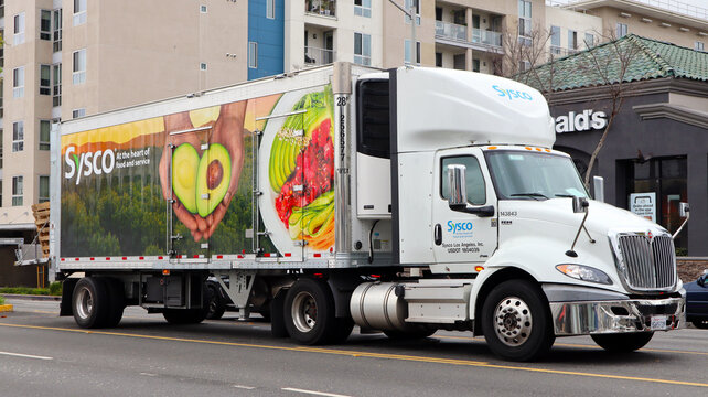 Los Angeles, California &ndash; February 6, 2025: Sysco Truck Delivering Food Products 