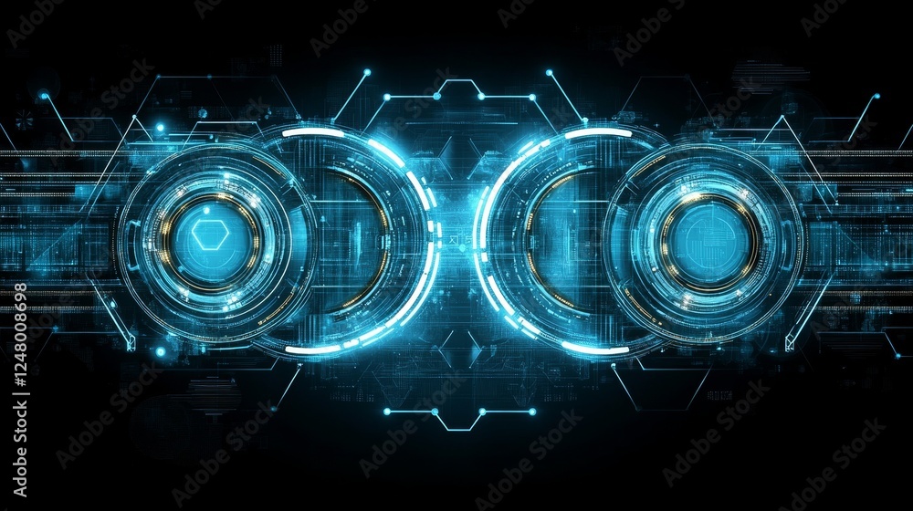 Poster abstract futuristic technology digital network interface design glowing blue circuit board