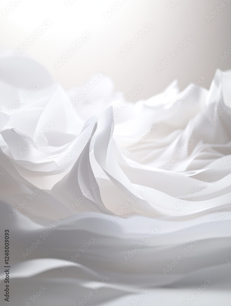 Poster abstract image of flowing white fabric, creating soft waves and folds.