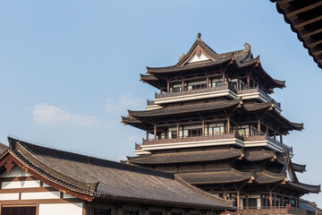 close-up of chinese pavilion in the garden