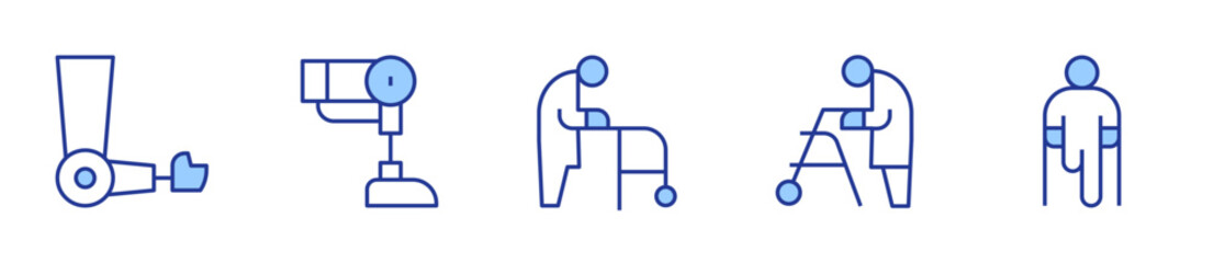 Disability Icon vector illustration. Line Duotone style. Editable stroke. prothesis, disabled person, walker, handicapped, bionic leg
