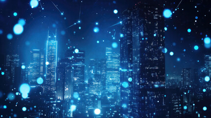 Power Grid with Electric Towers Illuminated by City Lights at Night