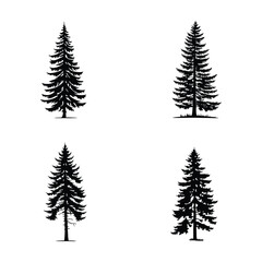 Obraz premium Pine Tree Silhouettes Collection – Vector Illustration of Woodland Trees, Nature Elements, and Outdoor Landscape