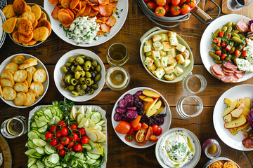 Colorful Appetizer Spread on Wooden Table