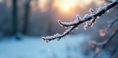 Obraz premium Frosty morning with dew drops on bare branches, winter, serene, branch