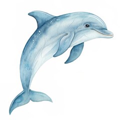 Obraz premium Watercolor Dolphin Painting Leaping Pose, Blue Hues, Marine Animal Art, Dolphin illustration, Aquatic Wildlife Dolphin, Watercolor painting