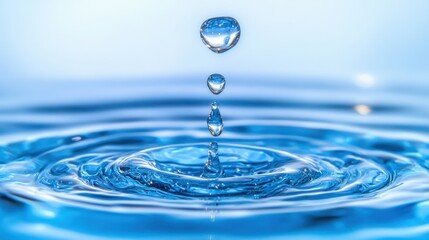 A close-up of a water droplet creating ripples on a blue surface, showcasing the beauty and serenity of water in motion.
