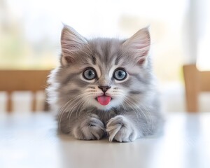 Obraz premium Adorable kitten playfully sticks out its tongue for the camera
