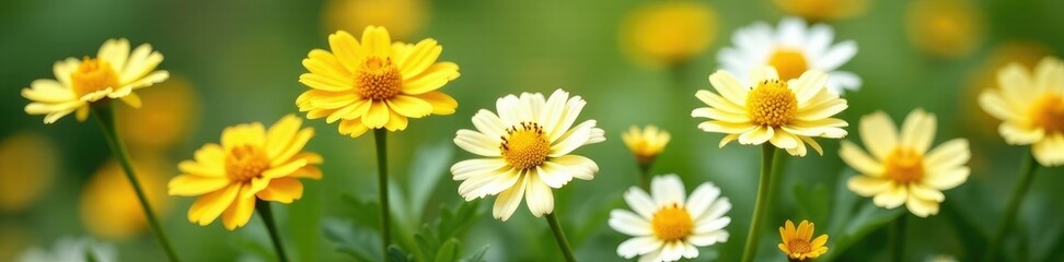 Obraz premium Dainty white and yellow striped marigold blooms, small, pastel, garden