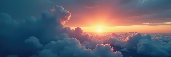 Fototapeta premium A subtle glow emanates from the horizon where dark blue gives way to a warm soft light, clouds, atmosphere