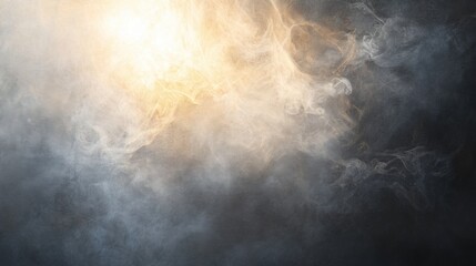 abstract soft gray background with gentle smoke-like textures, giving a spiritual and meditative feeling, with a subtle warm light shining from the top corner
