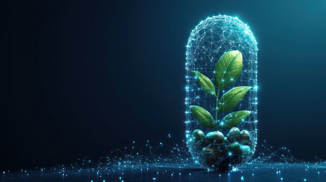 Glowing capsule with plant sprout inside.