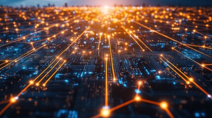 Obraz premium Illuminated Circuitry: A Digital Network's Glowing Pathways